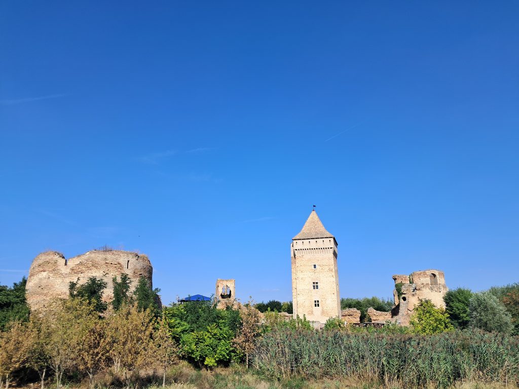 Pogled na zidine Bačke tvrđave i Donžon kulu, okružen rastinjem